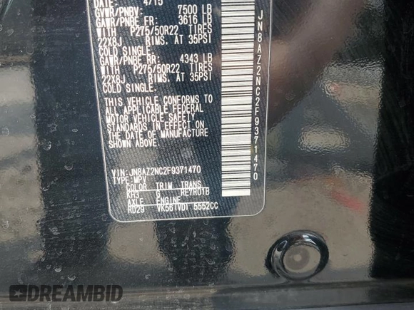 2015 Infiniti QX80 with VIN JN8AZ2NC2F9371470, listed as a Copart auction lot 70586774 with 136,169 mi miles and Salvage Title. Bid and sale history available at carsss.com. Image 12.