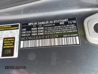 2017 Mercedes-Benz C 300 with VIN WDDWJ4JB4HF491024, listed as a IAAI auction lot 41328685 with 93,084 mi miles and . Bid and sale history available at carsss.com. Image 9.