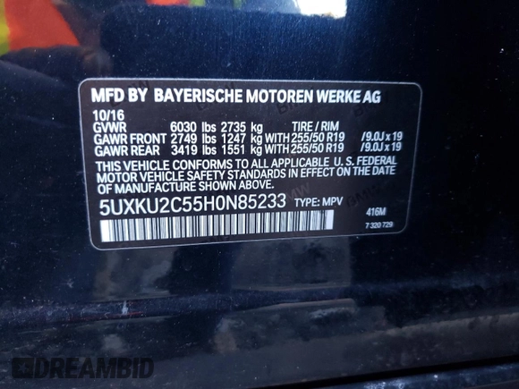 2017 BMW X6 xDrive35i with VIN 5UXKU2C55H0N85233, listed as a Copart auction lot 73306483 with 41,203 mi miles. Bid and sale history available at carsss.com. Image 14.