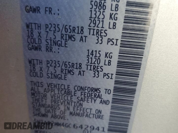 2016 Nissan Pathfinder Platinum with VIN 5N1AR2MM4GC642941, listed as a Copart auction lot 52622275 with 129,212 mi miles and Salvage title. Bid and sale history available at DreamBid. Image 15.