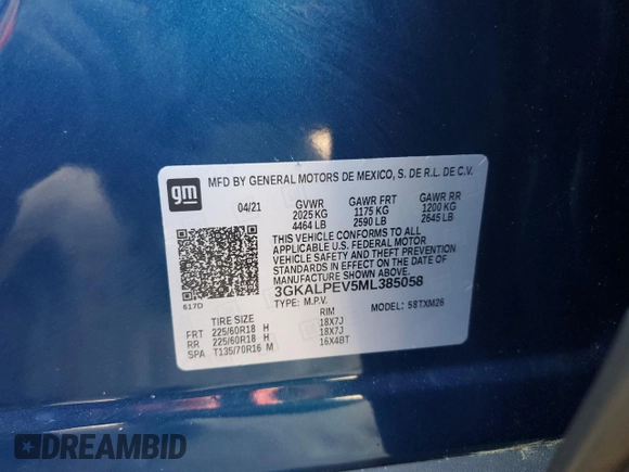 2021 GMC Terrain SLT с VIN 3GKALPEV5ML385058, выставлен на аукционе Copart как лот 54723175 с пробегом 84 755 миль миль и Списание • Salvage title. История ставок и продаж доступна на DreamBid. Изображение 14.