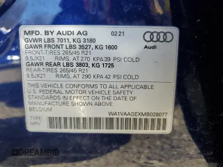 2021 Audi e-tron Prestige z VIN WA1VAAGEXMB028077, wystawiony jako Copart lot #51068735 z przebiegiem 36 998 mil mil oraz Szkody całkowita. Historia ofert i sprzedaży dostępna na DreamBid. Obrazek 13.