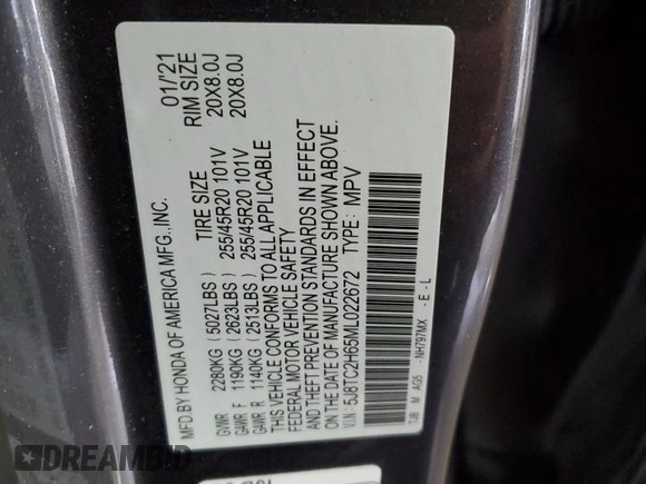 2021 Acura RDX w/A-Spec Package z VIN 5J8TC2H65ML022672, wystawiony jako Copart lot #60794045 z przebiegiem 70 000 mil mil oraz Szkoda całkowita • Salvage title. Historia ofert i sprzedaży dostępna na DreamBid. Obrazek 13.