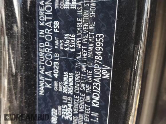 2023 Kia Soul LX with VIN KNDJ23AU0P7849953, listed as a Copart auction lot 56181825 with 13,656 mi miles and Salvage Title. Bid and sale history available at DreamBid. Image 14.