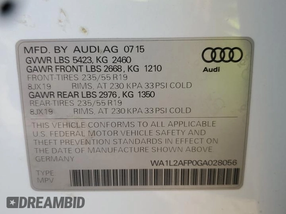 2016 Audi Q5 Premium Plus z VIN WA1L2AFP0GA028056, wystawiony jako Copart lot #60278105 z przebiegiem 100 706 mil mil oraz Szkoda całkowita • Salvage title. Historia ofert i sprzedaży dostępna na DreamBid. Obrazek 12.