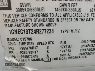 2004 Chevrolet Tahoe LS z VIN 1GNEC13T24R277234, wystawiony jako Copart lot #51157385 z przebiegiem 192 458 mil mil oraz Nie do naprawy • Non repairable. Historia ofert i sprzedaży dostępna na DreamBid. Obrazek 13.