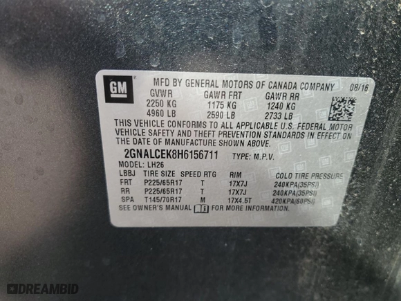 2017 Chevrolet Equinox LT with VIN 2GNALCEK8H6156711, listed as a Copart auction lot 52180685 with 77,045 mi miles and Salvage Title. Bid and sale history available at carsss.com. Image 14.