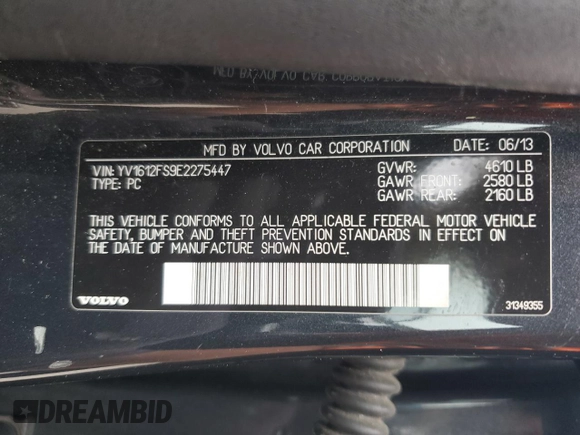 2014 Volvo S60 T5 z VIN YV1612FS9E2275447, wystawiony jako Copart lot #59988845 z przebiegiem 117 805 mil mil oraz Szkoda całkowita • Salvage title. Historia ofert i sprzedaży dostępna na DreamBid. Obrazek 12.