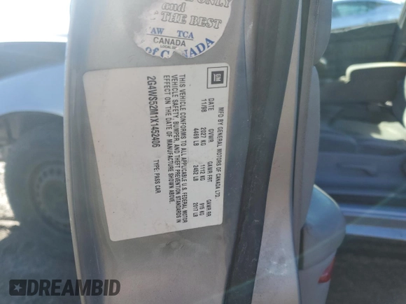 1999 Buick Century Custom with VIN 2G4WS52M1X1452406, listed as a Copart auction lot 46707095 with 0 mi miles and Salvage Title. Bid and sale history available at carsss.com. Image 14.