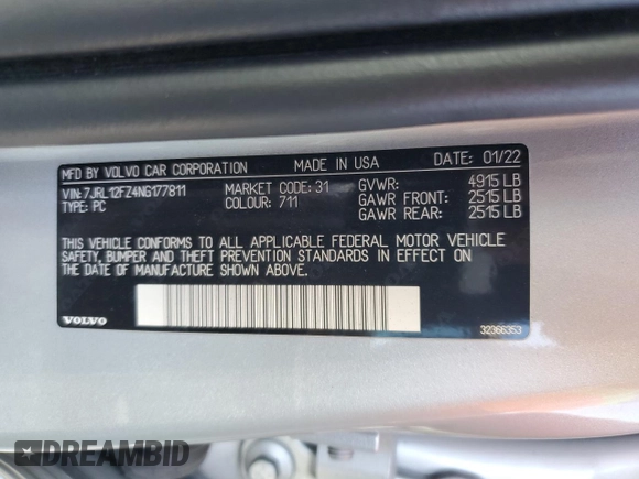 2022 Volvo S60 Momentum with VIN 7JRL12FZ4NG177811, listed as a Copart auction lot 82125004 with 41,997 mi miles and Salvage Title. Bid and sale history available at carsss.com. Image 12.