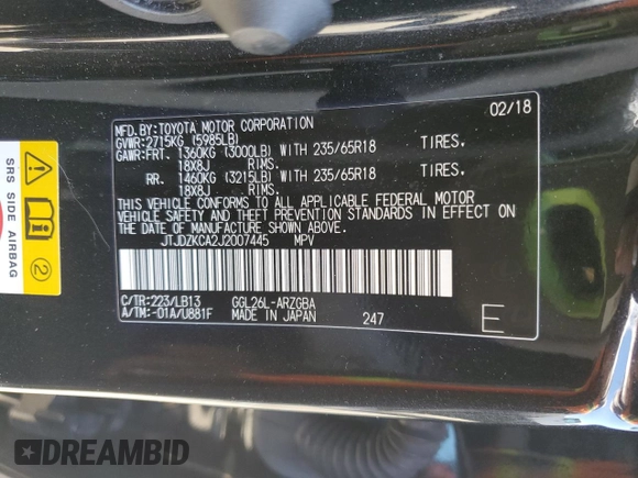 2018 Lexus RX 350L Premium z VIN JTJDZKCA2J2007445, wystawiony jako Copart lot #55277025 z przebiegiem 106 444 mil mil oraz Szkoda całkowita • Salvage title. Historia ofert i sprzedaży dostępna na DreamBid. Obrazek 12.