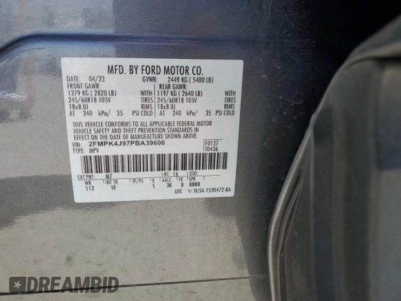 2023 Ford Edge SEL with VIN 2FMPK4J97PBA39606, listed as a Copart auction lot 50685135 with 33,833 mi miles and Salvage Title. Bid and sale history available at carsss.com. Image 15.