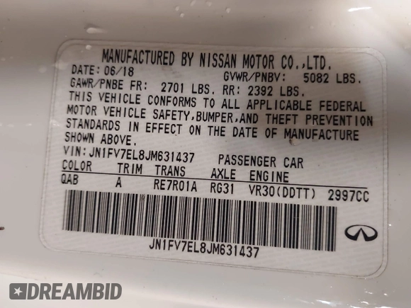 2018 Infiniti Q60 Red Sport 400 с VIN JN1FV7EL8JM631437, выставлен на аукционе IAAI как лот 42060026 с пробегом 42 810 миль миль и . История ставок и продаж доступна на DreamBid. Изображение 9.