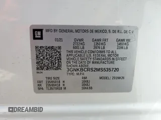 2021 Chevrolet Blazer LT with VIN 3GNKBCRS2MS535720, listed as a Copart auction lot 56637165 with 79,307 mi miles and Salvage title. Bid and sale history available at DreamBid. Image 13.