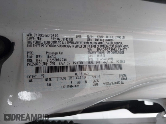 2014 Ford Focus SE with VIN 1FADP3F29EL424571, listed as a IAAI auction lot 41951096 with 88,486 mi miles. Bid and sale history available at carsss.com. Image 9.