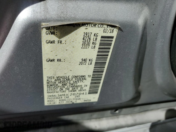 2018 Nissan Altima SV with VIN 1N4AL3AP8JC207041, listed as a Copart auction lot 51521575 with 127,482 mi miles and Salvage Title. Bid and sale history available at DreamBid. Image 14.