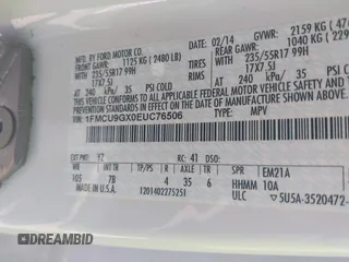 2014 Ford Escape SE with VIN 1FMCU9GX0EUC76506, listed as a IAAI auction lot 42131024 with 117,897 mi miles and . Bid and sale history available at carsss.com. Image 9.
