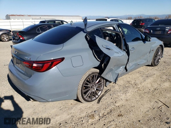 2022 Infiniti Q50 Red Sport 400 with VIN JN1FV7DR8NM390250, listed as a Copart auction lot 87685715 with 66,553 mi miles and Salvage title. Bid and sale history available at DreamBid. Image 3.