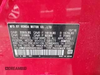 2016 Honda Fit LX with VIN JHMGK5H55GX016541, listed as a IAAI auction lot 41876838 with 103,537 mi miles. Bid and sale history available at carsss.com. Image 9.