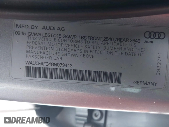 2016 Audi A6 2.0T Premium with VIN WAUCFAFC4GN079413, listed as a IAAI auction lot 41256896 with 111,686 mi miles. Bid and sale history available at carsss.com. Image 9.