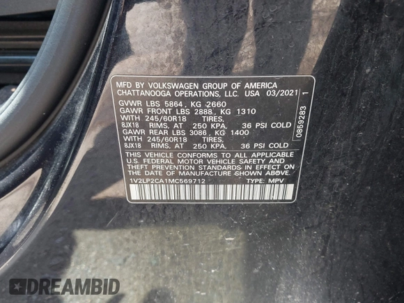 2021 Volkswagen Atlas SE с VIN 1V2LP2CA1MC569712, выставлен на аукционе IAAI как лот 42626898 с пробегом 153 616 миль миль и . История ставок и продаж доступна на DreamBid. Изображение 9.