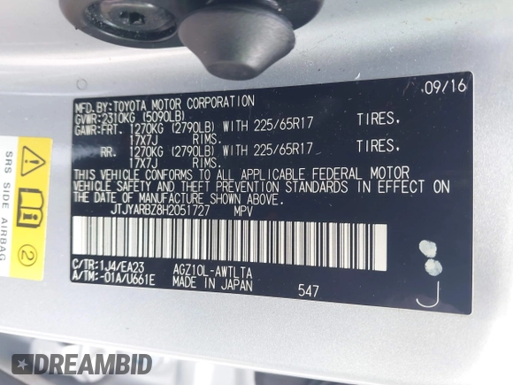 2017 Lexus NX 200t with VIN JTJYARBZ8H2051727, listed as a IAAI auction lot 42005510 with 50,320 mi miles and . Bid and sale history available at DreamBid. Image 9.