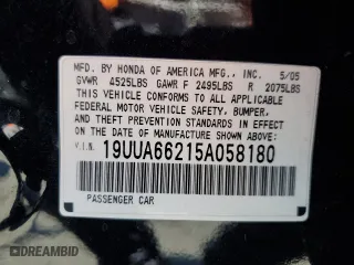 2005 Acura TL with VIN 19UUA66215A058180, listed as a Copart auction lot 52783085 with 43,976 mi miles and Salvage Title. Bid and sale history available at carsss.com. Image 14.