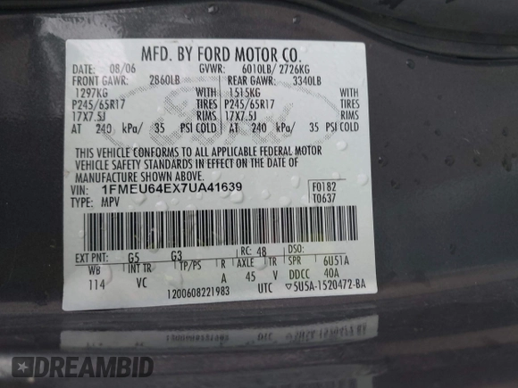 2007 Ford Explorer Eddie Bauer с VIN 1FMEU64EX7UA41639, выставлен на аукционе IAAI как лот 42539231 с пробегом Не указан миль и . История ставок и продаж доступна на DreamBid. Изображение 9.