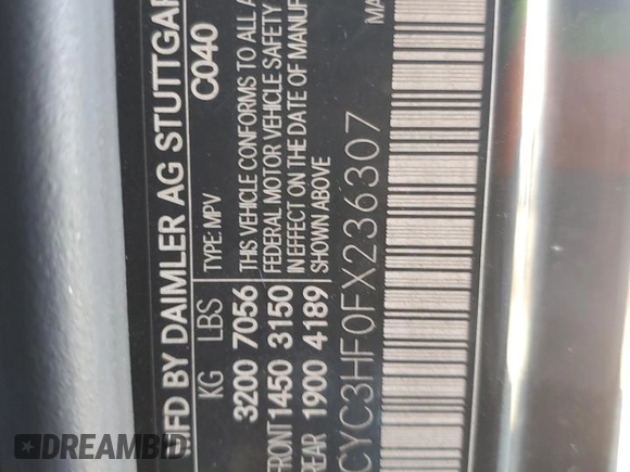2015 Mercedes-Benz G-Class G 550 with VIN WDCYC3HF0FX236307, listed as a Copart auction lot 39856554 with 72,979 mi miles. Bid and sale history available at carsss.com. Image 12.