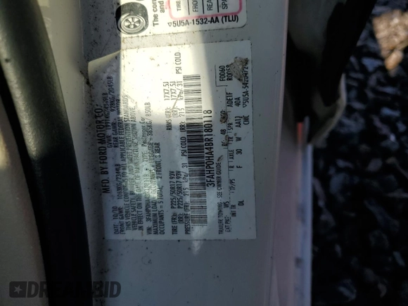 2011 Ford Fusion SE with VIN 3FAHP0HA4BR180118, listed as a Copart auction lot 52164165 with 223,419 mi miles and Salvage Title. Bid and sale history available at carsss.com. Image 12.