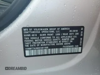 2016 Volkswagen Passat SE z VIN 1VWBT7A38GC061488, wystawiony jako Copart lot #57318835 z przebiegiem 137 695 mil mil oraz Szkoda całkowita • Salvage title. Historia ofert i sprzedaży dostępna na DreamBid. Obrazek 12.