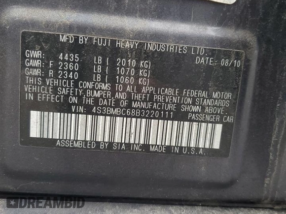 2011 Subaru Legacy Premium with VIN 4S3BMBC68B3220111, listed as a Copart auction lot 53700465 with Not Provided miles and Salvage Title. Bid and sale history available at DreamBid. Image 13.