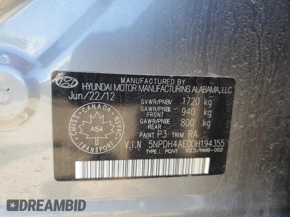 2013 Hyundai Elantra GLS z VIN 5NPDH4AE0DH194355, wystawiony jako Copart lot #57059235 z przebiegiem 199 999 mil mil oraz Szkoda całkowita • Salvage title. Historia ofert i sprzedaży dostępna na DreamBid. Obrazek 12.