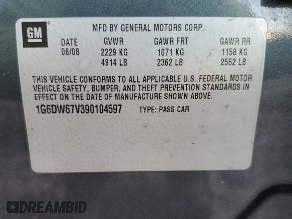 2009 Cadillac STS RWD z VIN 1G6DW67V390104597, wystawiony jako Copart lot #73794724 z przebiegiem Nie podano mil oraz Szkoda całkowita • Salvage title. Historia ofert i sprzedaży dostępna na DreamBid. Obrazek 13.