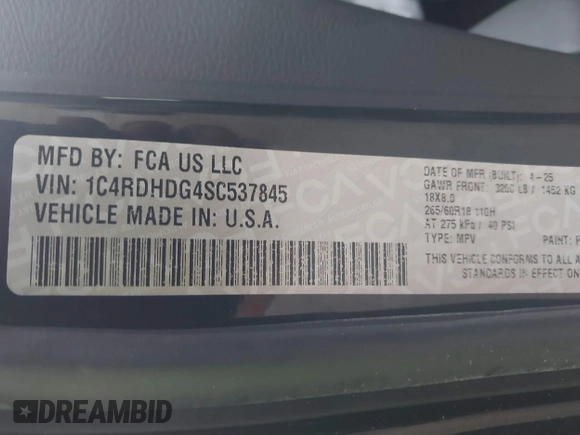 2025 Dodge Durango GT with VIN 1C4RDHDG4SC537845, listed as a IAAI auction lot 42367099 with 57 mi miles and . Bid and sale history available at DreamBid. Image 9.