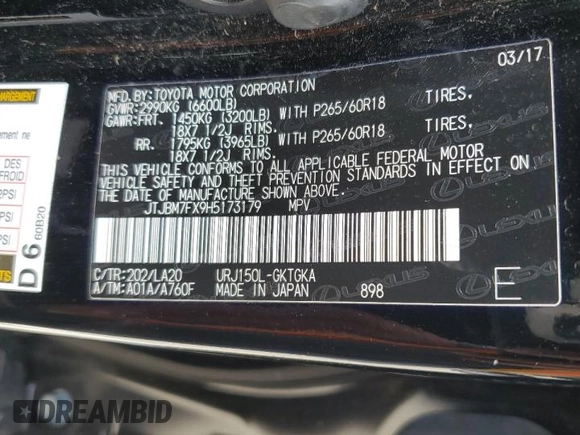 2017 Lexus GX with VIN JTJBM7FX9H5173179, listed as a Copart auction lot 41136473 with 37,354 mi miles. Bid and sale history available at carsss.com. Image 13.