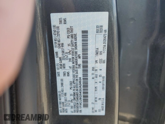 2016 Ford Escape SE with VIN 1FMCU9GX4GUA24924, listed as a Copart auction lot 55378385 with 153,263 mi miles and Clean Title. Bid and sale history available at DreamBid. Image 13.
