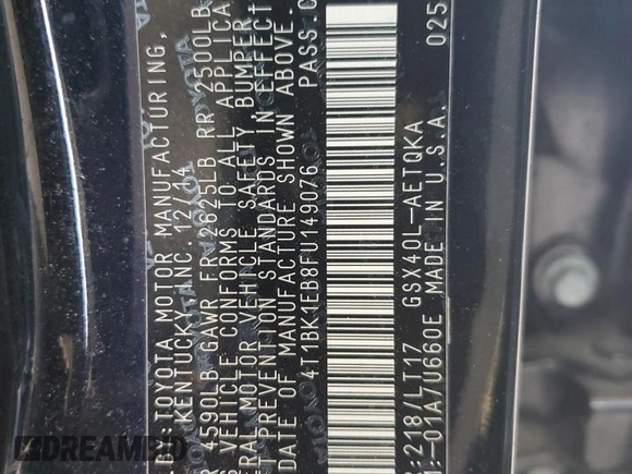 2015 Toyota Avalon Limited with VIN 4T1BK1EB8FU149076, listed as a Copart auction lot 53856665 with 137,179 mi miles and Salvage Title. Bid and sale history available at DreamBid. Image 14.