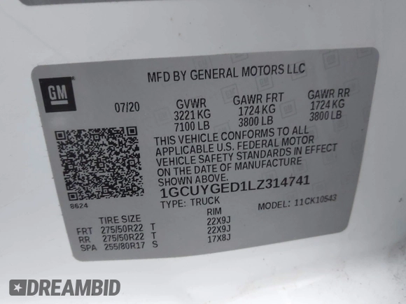 2020 Chevrolet Silverado 1500 LTZ with VIN 1GCUYGED1LZ314741, listed as a IAAI auction lot 41191154 with 80,380 mi miles and . Bid and sale history available at DreamBid. Image 9.