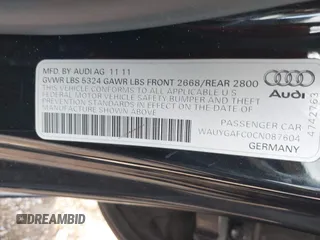 2012 Audi A7 Premium Plus with VIN WAUYGAFC0CN087604, listed as a IAAI auction lot 42747927 with 155,662 mi miles and . Bid and sale history available at DreamBid. Image 9.
