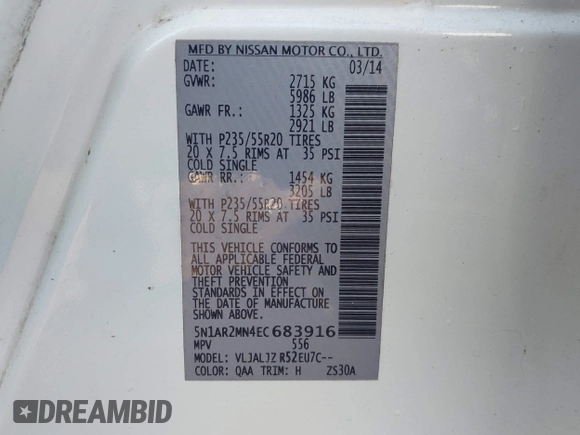 2014 Nissan Pathfinder SL с VIN 5N1AR2MN4EC683916, выставлен на аукционе IAAI как лот 41773458 с пробегом 178 093 миль миль и . История ставок и продаж доступна на DreamBid. Изображение 9.