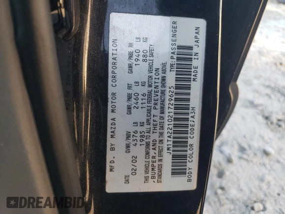 2002 Mazda Millenia z VIN JM1TA221021729625, wystawiony jako Copart lot #87304234 z przebiegiem 88 376 mil mil oraz Szkoda całkowita • Salvage title. Historia ofert i sprzedaży dostępna na DreamBid. Obrazek 12.