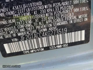 2019 Subaru Crosstrek Premium with VIN JF2GTACC4KG273519, listed as a IAAI auction lot 41830441 with 76,710 mi miles. Bid and sale history available at carsss.com. Image 9.