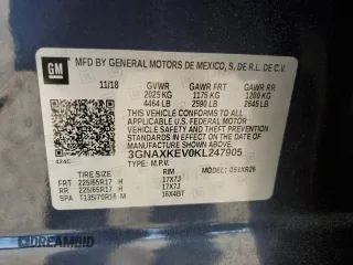 2019 Chevrolet Equinox LT z VIN 3GNAXKEV0KL247905, wystawiony jako Copart lot #54004435 z przebiegiem 197 213 mil mil oraz Szkoda całkowita • Salvage title. Historia ofert i sprzedaży dostępna na DreamBid. Obrazek 12.