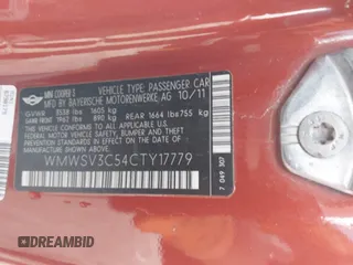 2012 MINI Hardtop S with VIN WMWSV3C54CTY17779, listed as a IAAI auction lot 42121487 with 134,176 mi miles and . Bid and sale history available at DreamBid. Image 9.