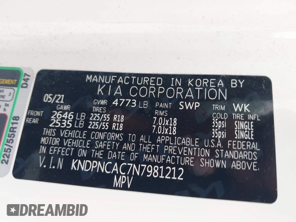 2022 Kia Sportage EX with VIN KNDPNCAC7N7981212, listed as a IAAI auction lot 42530071 with 86,176 mi miles and . Bid and sale history available at DreamBid. Image 9.