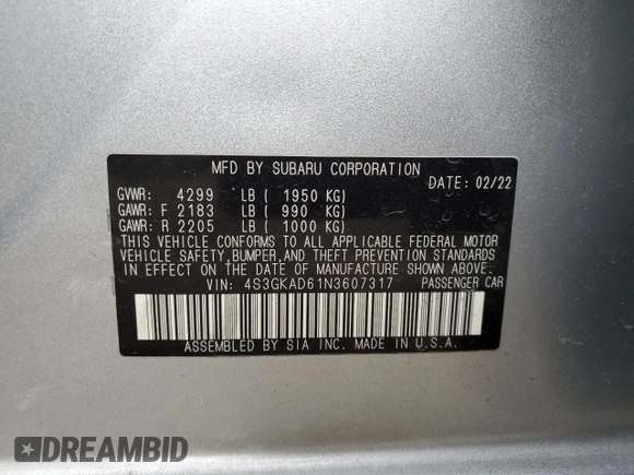 2022 Subaru Impreza Premium with VIN 4S3GKAD61N3607317, listed as a Copart auction lot 60470265 with 96,523 mi miles and Non repairable. Bid and sale history available at DreamBid. Image 15.