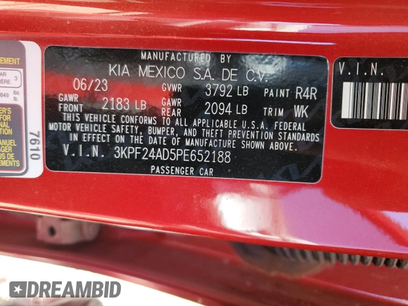 2023 Kia Forte LXS with VIN 3KPF24AD5PE652188, listed as a Copart auction lot 47497435 with 56,446 mi miles and Salvage Title. Bid and sale history available at carsss.com. Image 13.