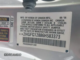 2006 Honda Civic EX with VIN 2HGFG12886H583373, listed as a IAAI auction lot 41956984 with 197,045 mi miles and . Bid and sale history available at DreamBid. Image 9.