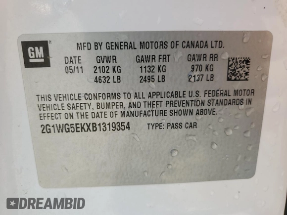 2011 Chevrolet Impala LT Fleet z VIN 2G1WG5EKXB1319354, wystawiony jako Copart lot #52773015 z przebiegiem 224 677 mil mil oraz Szkoda całkowita • Salvage title. Historia ofert i sprzedaży dostępna na DreamBid. Obrazek 12.